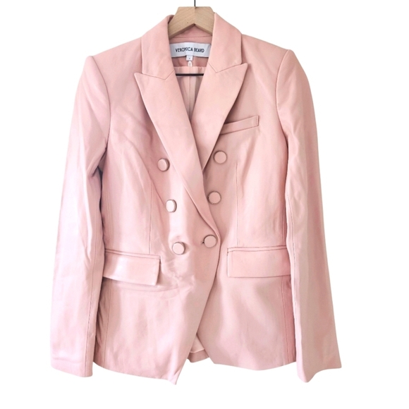 Veronica Beard Pink 100% Lambskin Leather Miller Blazer in Pink Clay - Picture 2 of 11